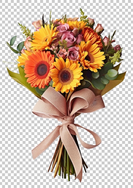 PSD cadeau verpakt boeket bloemen voor valentijnsdag of bruiloft geïsoleerd op transparante achtergrond