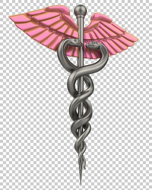 PSD caduceus isolated on transparent background 3d rendering illustration