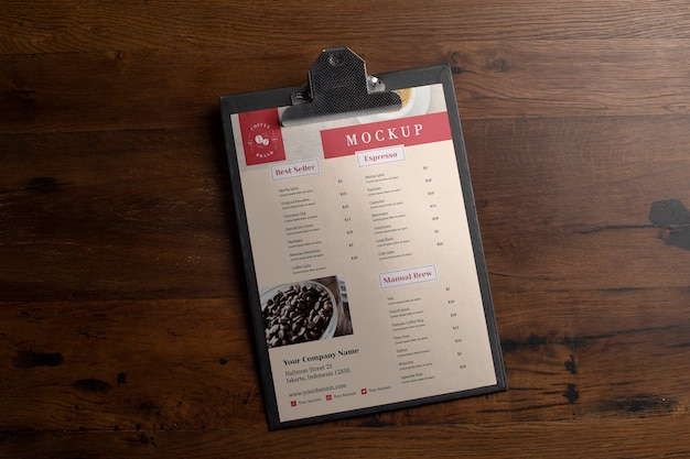 Mock-up del menu del caffè con appunti