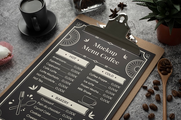 Design del mockup del menu del caffè