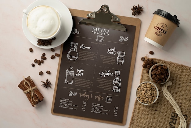 PSD design del mockup del menu del caffè