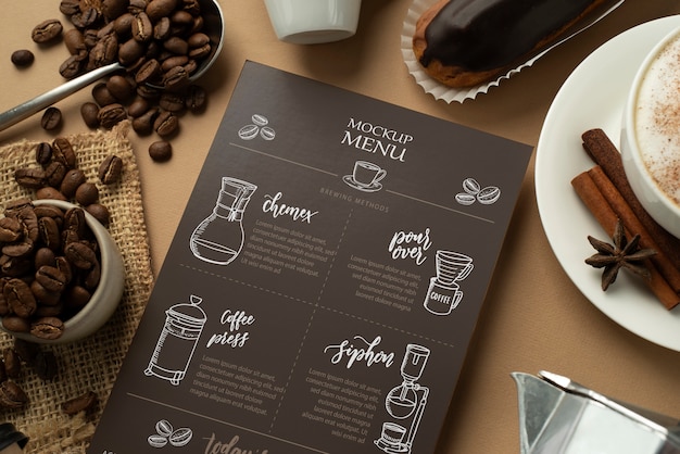 PSD design del mockup del menu del caffè