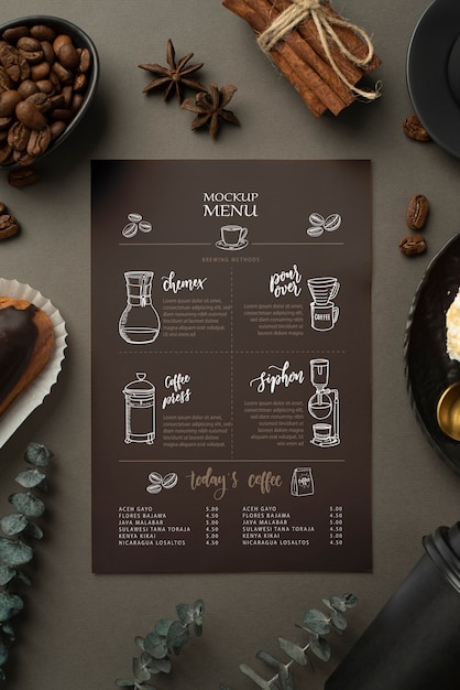 PSD design del mockup del menu del caffè