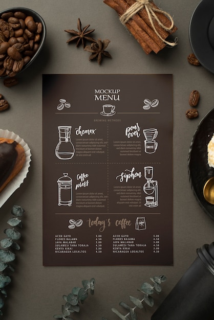 PSD カフェメニューのモックアップデザイン