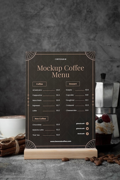 PSD design del mockup del menu del caffè