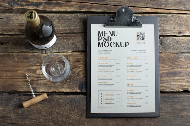 PSD cafe paper menu mock-up