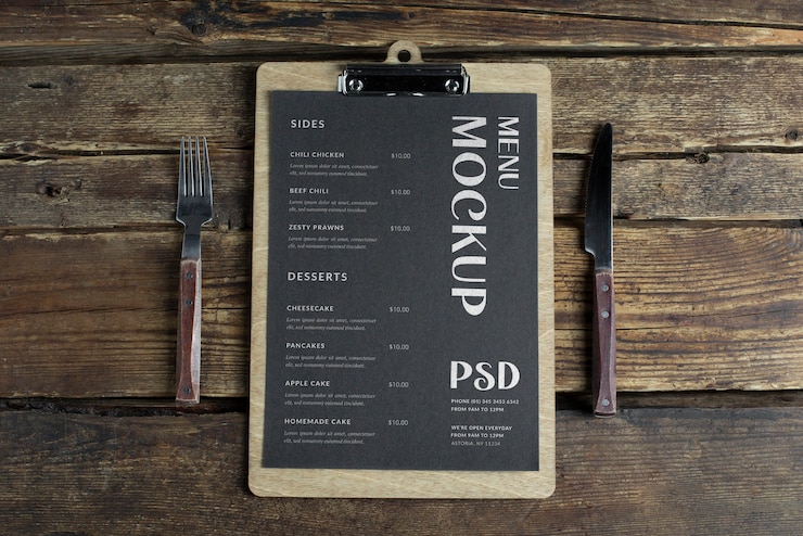 PSD cafe paper menu mock-up