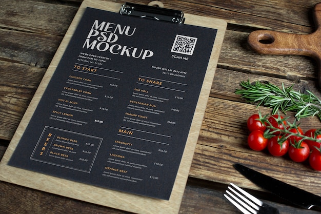 PSD mock-up del menu di carta del caffè