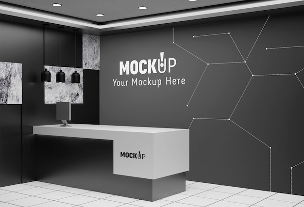 Cafe reception space with wall mockup