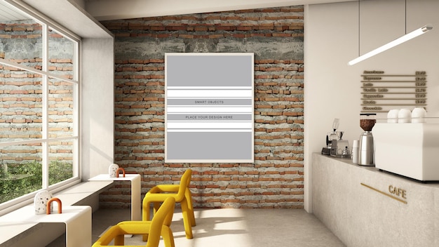 PSD cafe shop design minimalist and loft 3d render