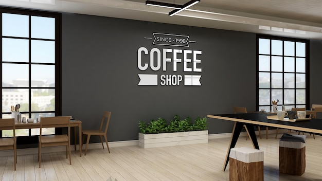 cafe wall logo mockup in the modern cafe or coffee shop place