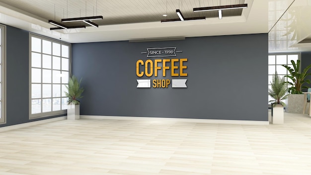 Cafe wall logo mockup with minimalist interior design