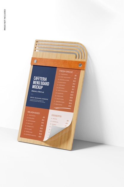 Mockup del menu della caffetteria, inclinato