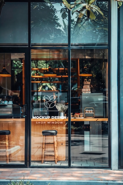 PSD cafeteria window  store mockup design