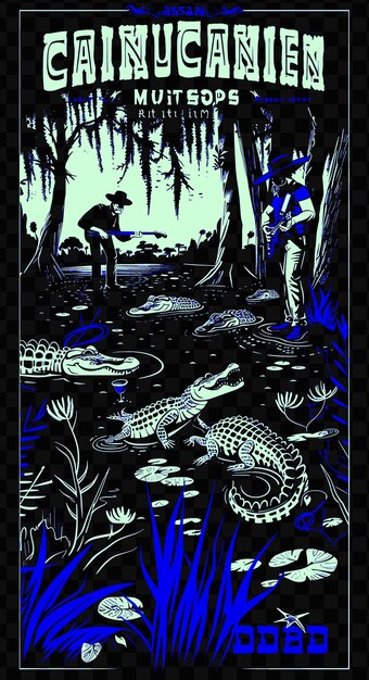 PSD cajun band playing in a swamp with alligators and cypress tr world music day poster banner postcard