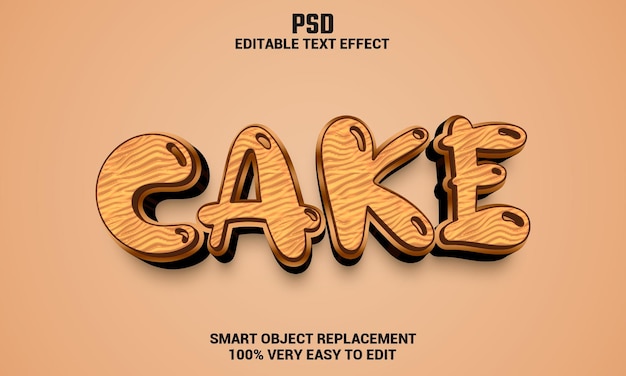 Cake 3d bewerkbaar teksteffect met achtergrond premium psd