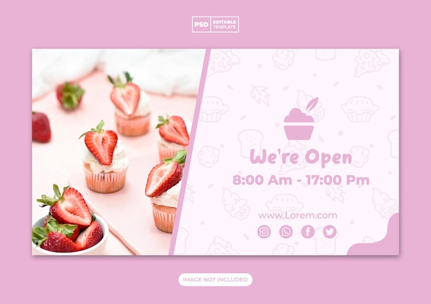PSD webバナーテンプレートとソーシャルメディアのケーキとパン屋のメニュー