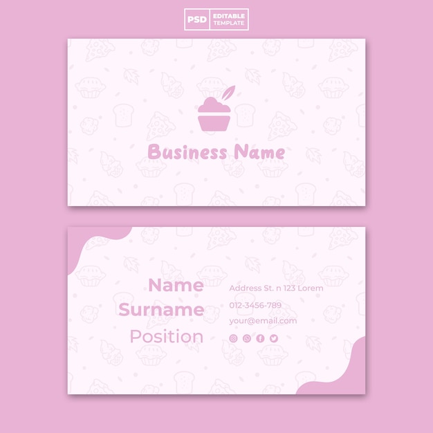 PSD cake and bakery menu horizontal business id or visiting card template