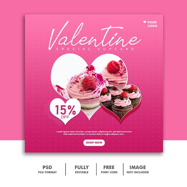 Cake Food Valentine Banner Social Media Post Instagram Pink Love