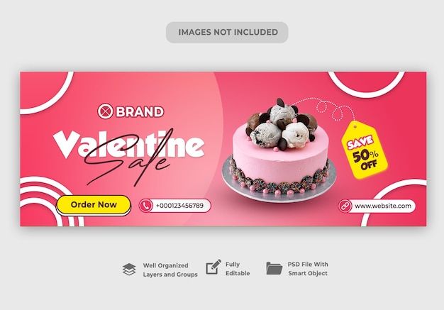 PSD cake food valentine web banner template