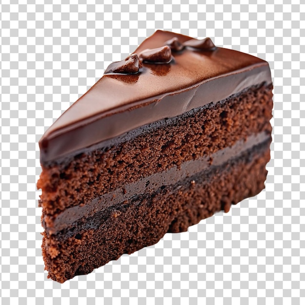 Cake poured with chocolate and decorated with different cookies on a transparent background