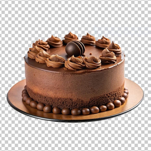 PSD cake poured with chocolate and decorated with different cookies on a transparent background