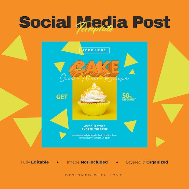 케이크 소셜 미디어 배너 및 Instagram 게시물 템플릿