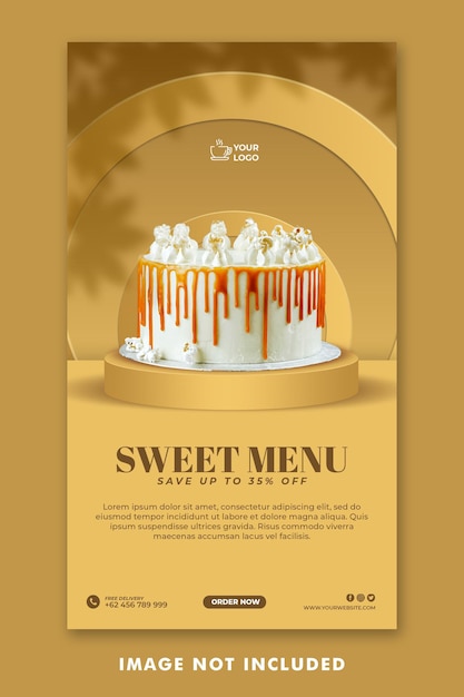 PSD cake social media instagram stories template per la promozione del ristorante