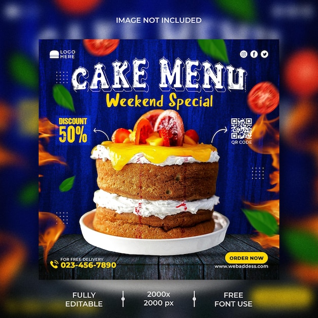 PSD 프로모션 레스토랑 케이크 소셜 미디어 게시물 템플릿