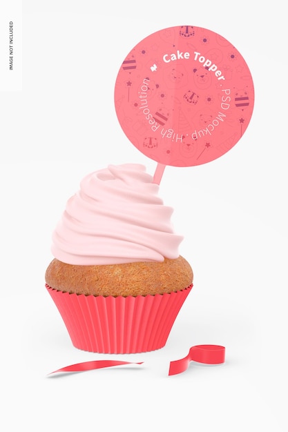 Cake topper mockup, op cupcake