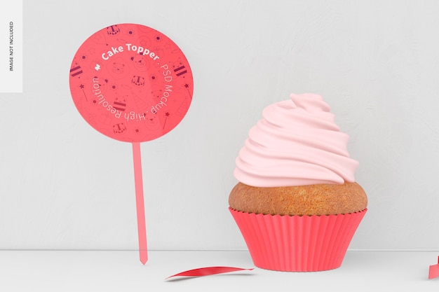 PSD cake topper con mockup cupcake, vista frontale