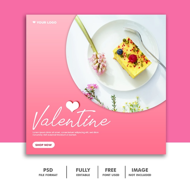 cake valentine banner social media post food pink delicious