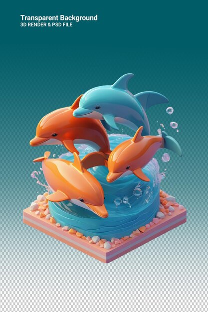 PSD a cake with dolphins swimming in the water