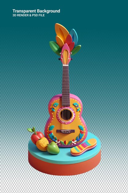 A cake with a guitar and fruit on it