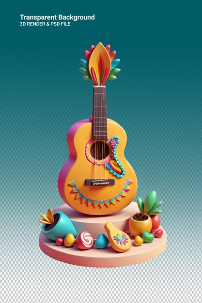 Una torta con una chitarra e una faccia di bambino in cima
