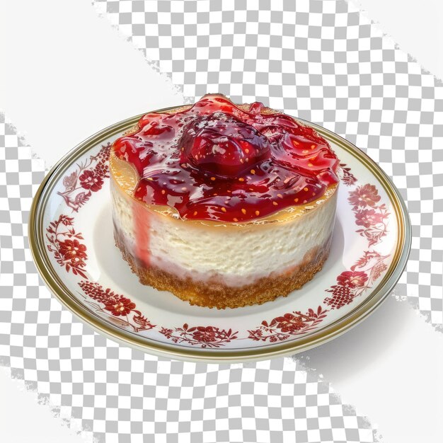 PSD a cake with jam and jam on a plate with a red and white plate with a red floral pattern