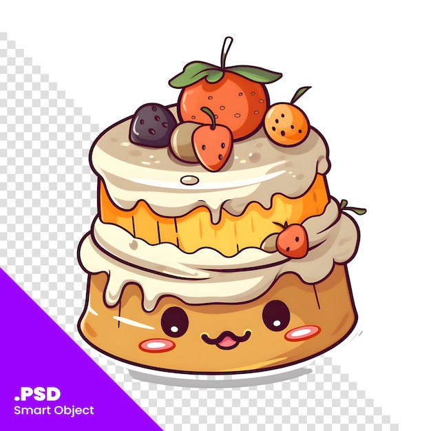 PSD Торт с клубникой и черникой милый мультфильм векторная иллюстрация psd шаблон
