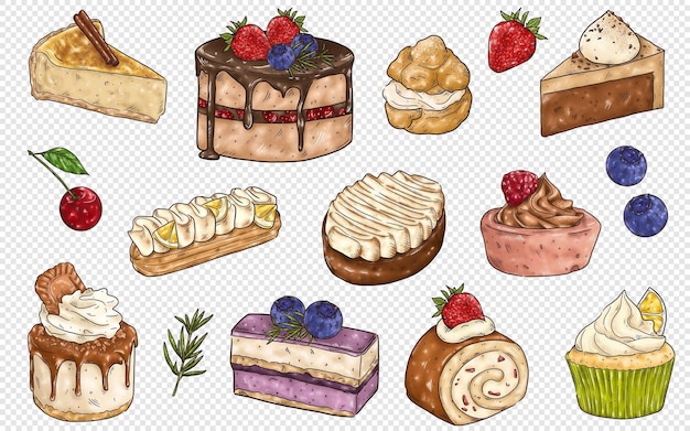 PSD cakes and dessert clipart illustration