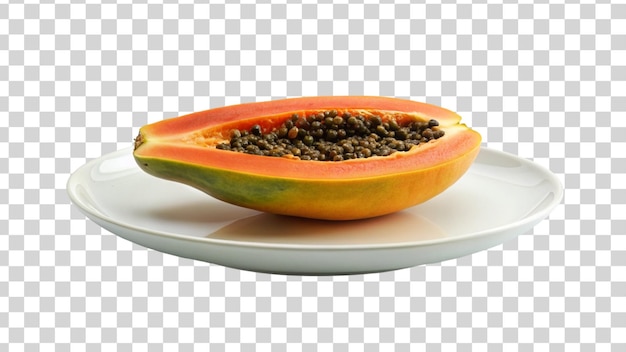 PSD cała i połowa dojrzałej papaji wyizolowana na przezroczystym tle