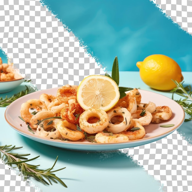 Calamares ringen gebakken met rozemarijn en citrus transparante achtergrond