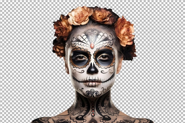 Calavera makeup girl isolated on transparent background