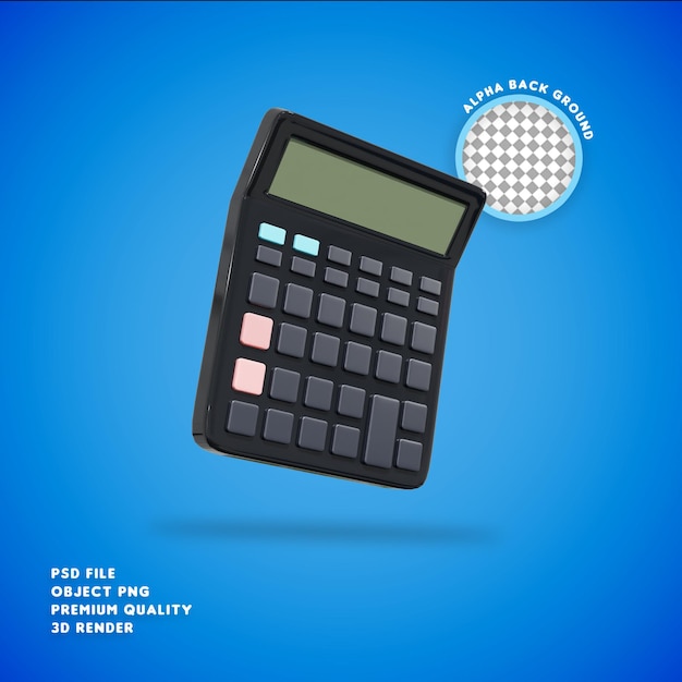 PSD a calculator  3d illustration, icon, side front view render, hd, premium quality, alpha background,