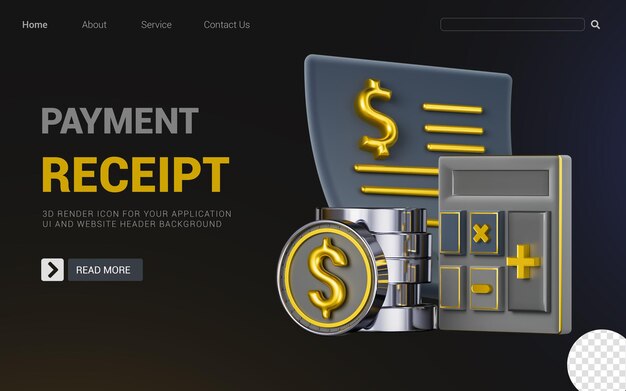 calculator with dollar coin invoice sign dark background 3d render concept for financial statement