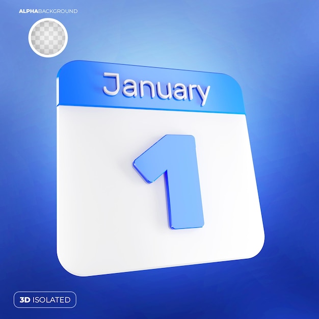 PSD calendar 1 january 3d premium psd