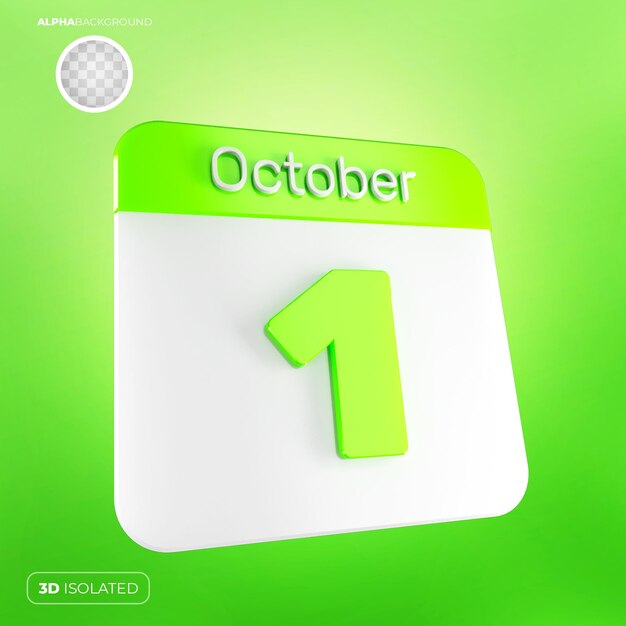 Calendar 1 october 3d premium psd