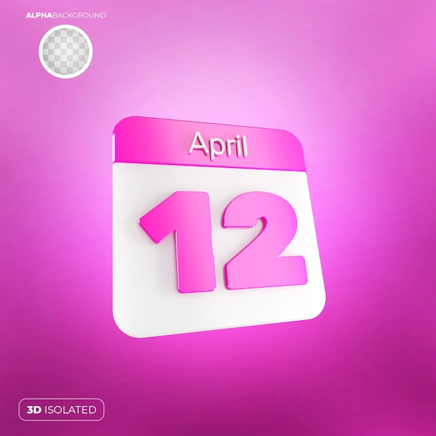 Calendar 12 april 3d premium psd