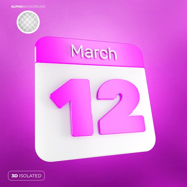 Calendario 12 marzo 3d premium psd