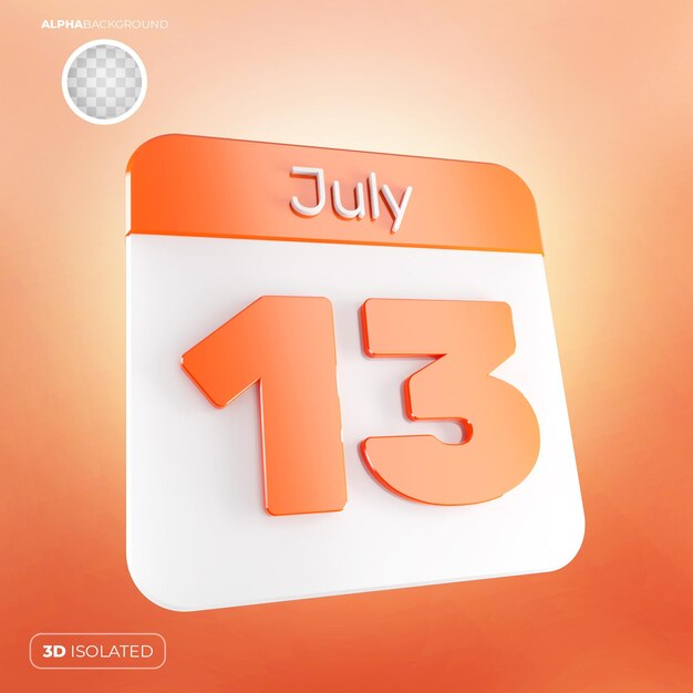 Calendario 13 luglio 3d premium psd