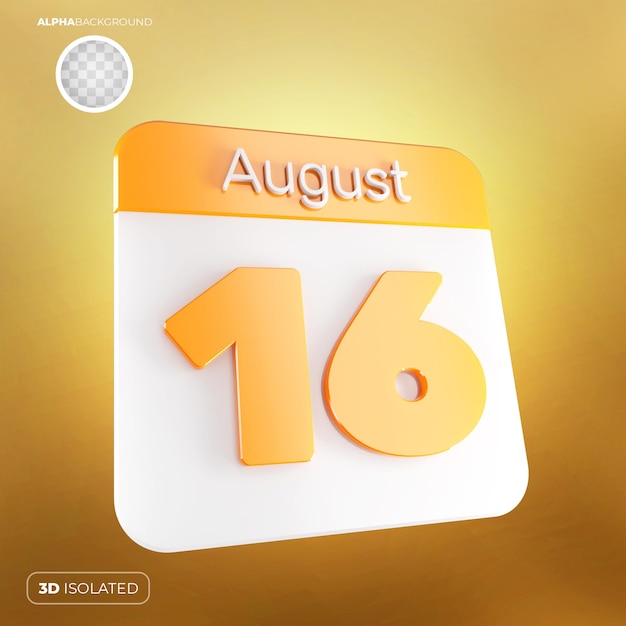 PSD calendario 16 agosto 3d premium psd