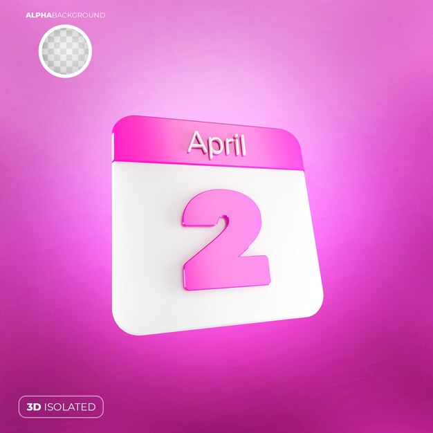 Calendar 2 april 3d premium psd